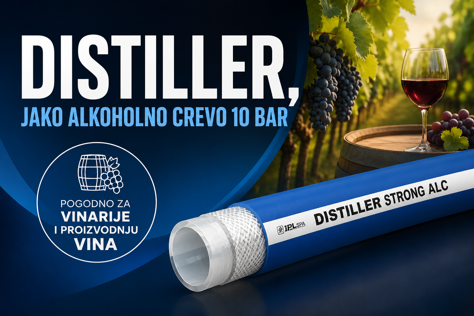 DISTILLER – Jako alkoholno crevo 10 Bar za destilerije, vinarije i prehrambenu industriju
