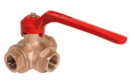3-way ball valve T-drilled - BSP female Brass, low pressure (8092-xx)